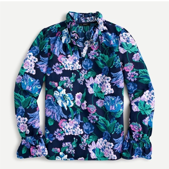 J. Crew Tops - J.Crew Ruffleneck top in floral 365 crepe Size XS